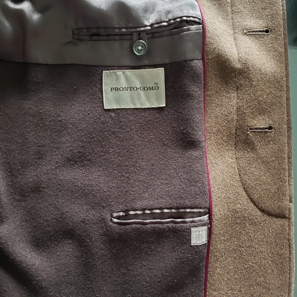 Pronto Uomo Overcoat Mens Size 40 S Brown Wool Button Front Classic Professional